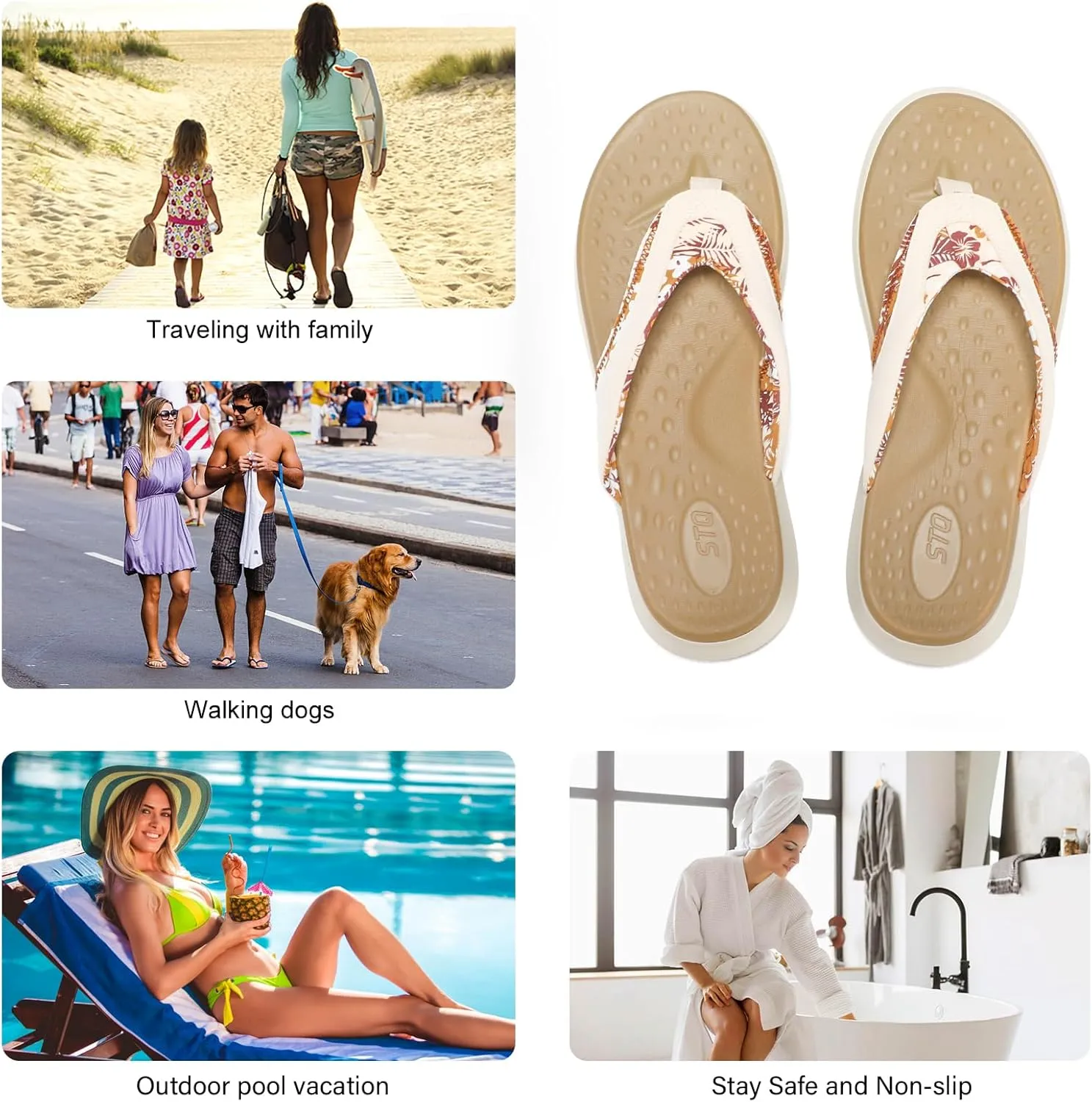 STQ Orthopedic Flip Flops for Women | Memory Foam Flip-flops for Plantar Fasciitis with Arch Support Pain Relief