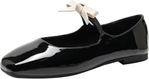 Stunner Women's Ballet Flats Retro Square Toe Mary Jane Flats Elegant Bowknot One Line Strap Flats