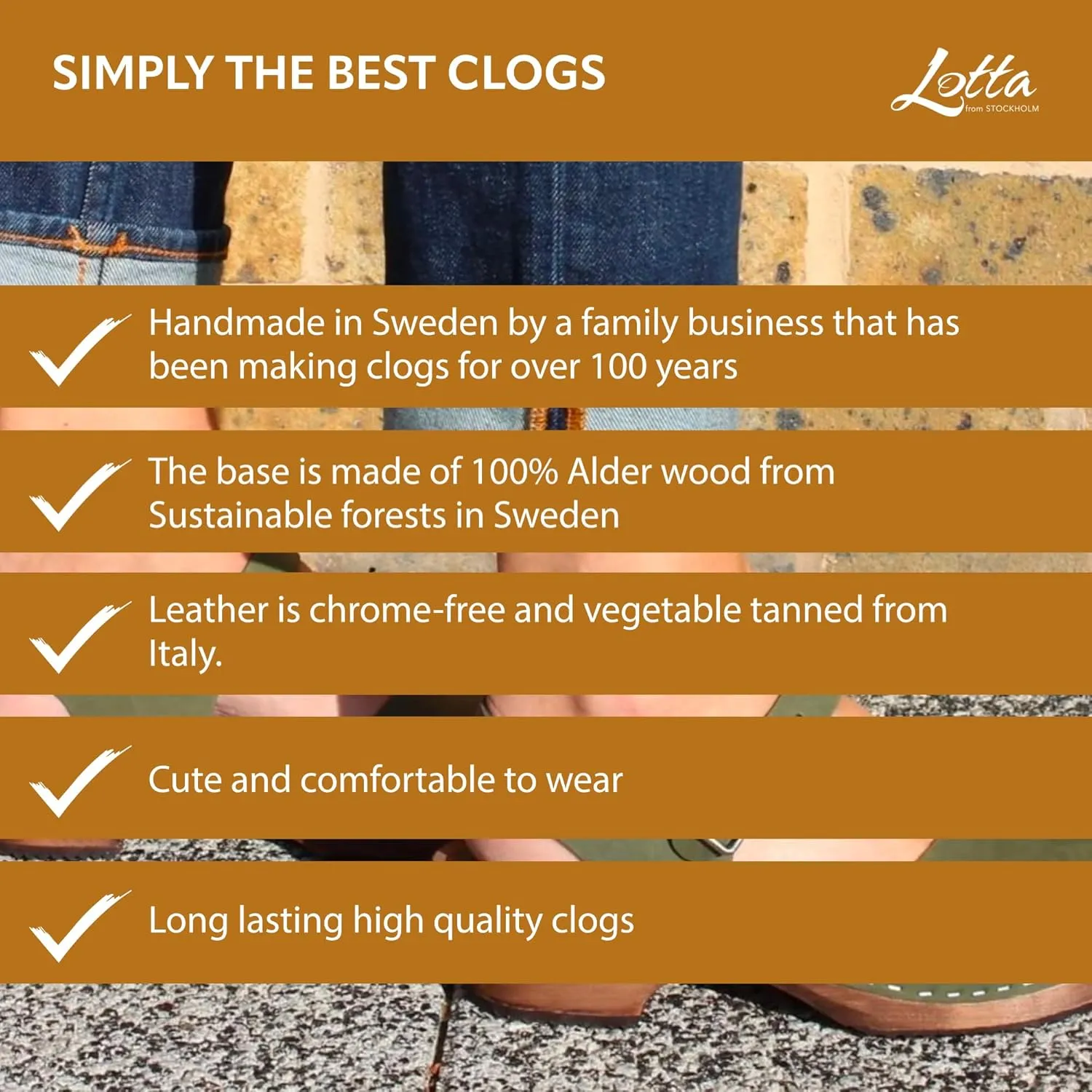 Swedish Low Wood Clog Sandal for Women | Low Heel Mary Jane Style Wooden Clogs Handcrafted in Sweden | Brown Alder Wood Base and Oiled Nubuck Leather | Green