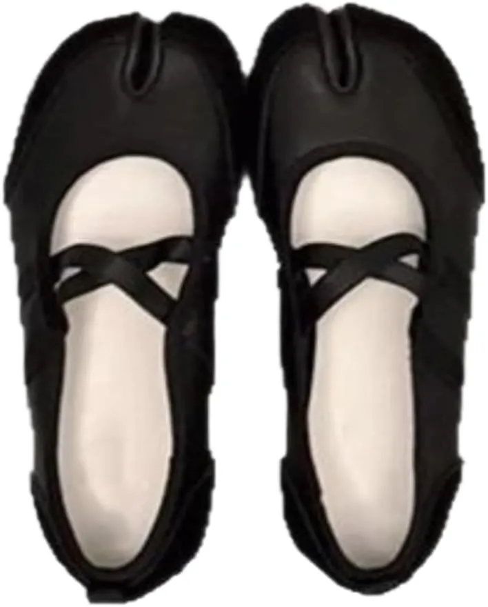 Tabi Shoes Split Toe Leather Mary Janes Flats with Laces for Women Girls Ballet Summer Sandals Non Slip Lightweight Round Toe Wide Width Casual Cute Y2K Kawaii Pumps Spring Fall Outdoors