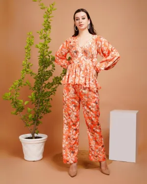 Tangerine shell charm peplum co-ord set
