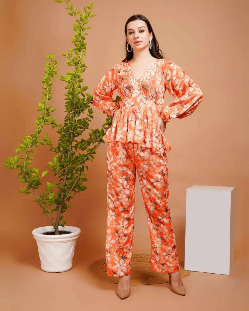 Tangerine shell charm peplum co-ord set