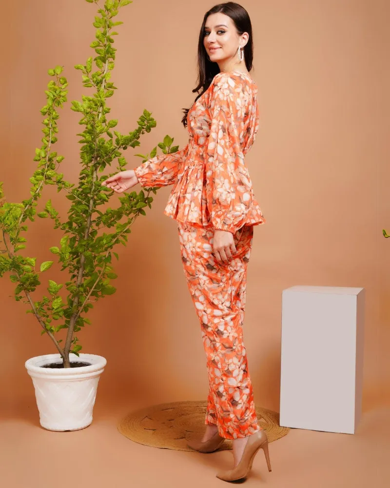 Tangerine shell charm peplum co-ord set