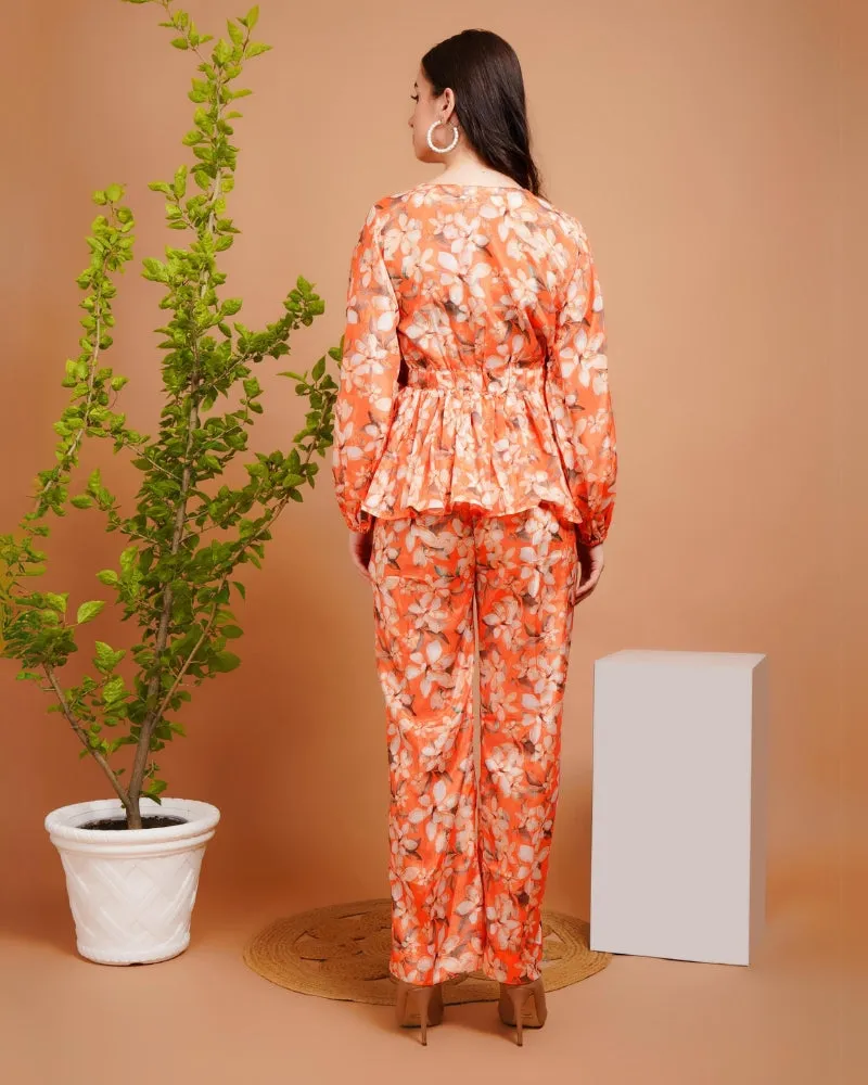 Tangerine shell charm peplum co-ord set