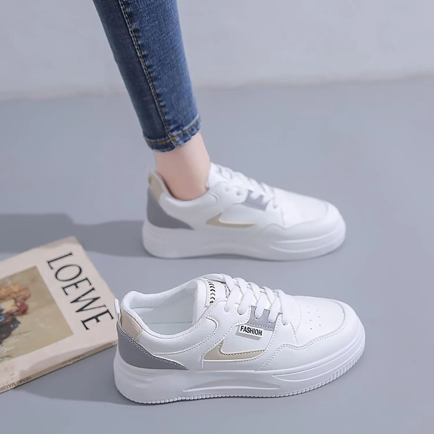 TERBOFIN Skate Shoes for Women White Walking Shoes Fashion Sneakers Casual Shoes Lightweight