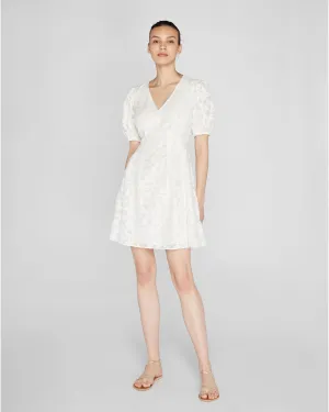 Textured Puff Sleeve V-Neck Dress