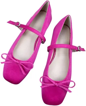 TN TANGNEST Leather Flats for Women Comfortable Square Toe Bowknot Ballet Flats Retro Slip On Mary Jane Flats