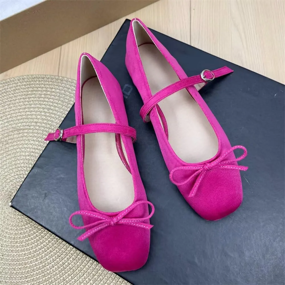 TN TANGNEST Leather Flats for Women Comfortable Square Toe Bowknot Ballet Flats Retro Slip On Mary Jane Flats