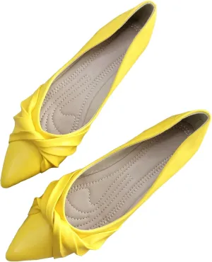 TN TANGNEST Women's Bright Leather Pointy Toe Bow Ballet Flats Classic Slip on Dress Ballerian Shoes for Wedding Party