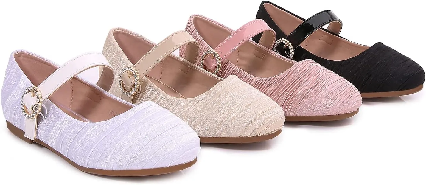 Toddler Flats/Little Girls Dresses Mary Jane Ballerinas Metal Buckle Flats for Wedding Party School