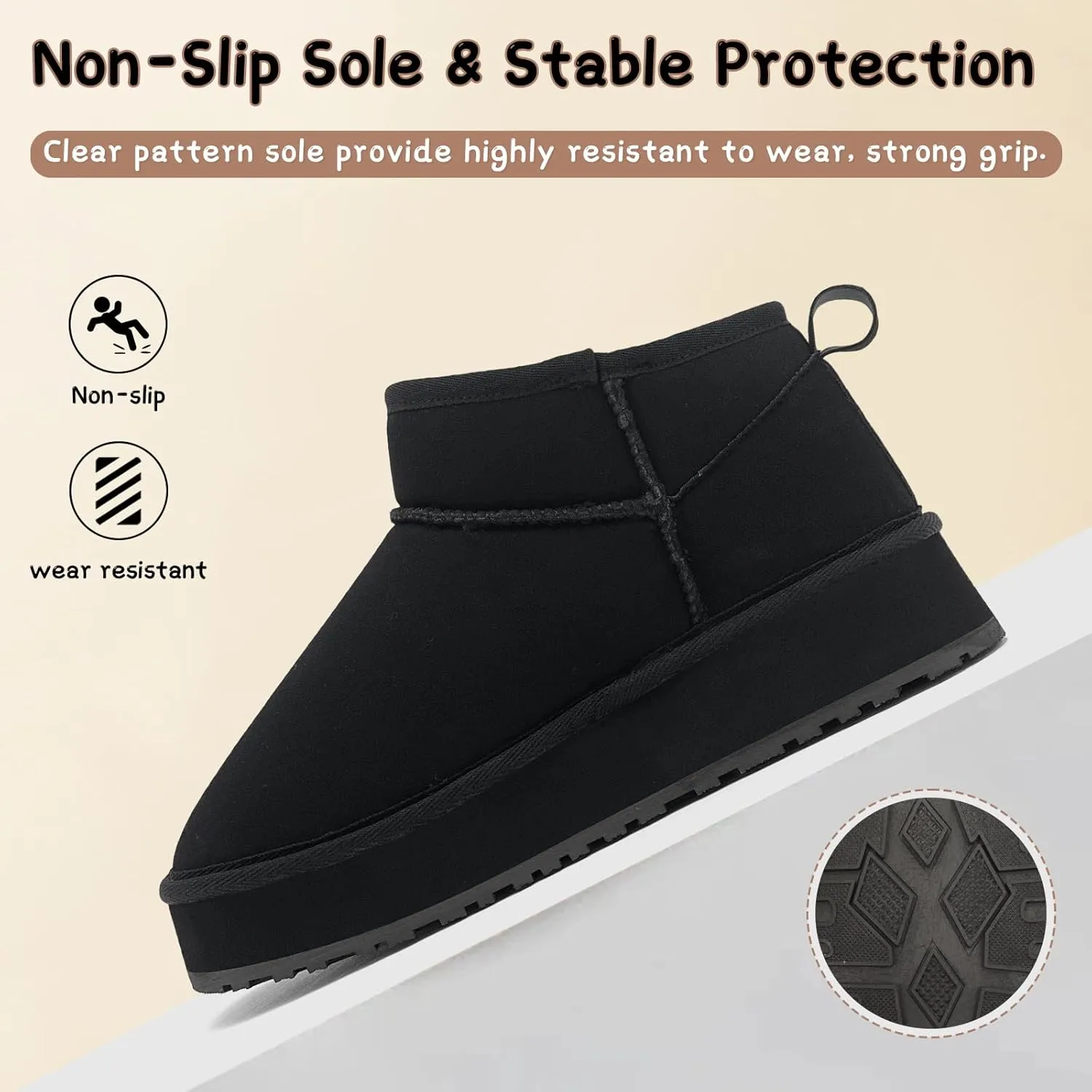 Toddler Girls Classic Ultra Mini Platform Boots, Anti-Slip Lightweight Fall Winter Ankle Snow Kids Boots Warm Faux-Fur Lined Indoor Outdoor