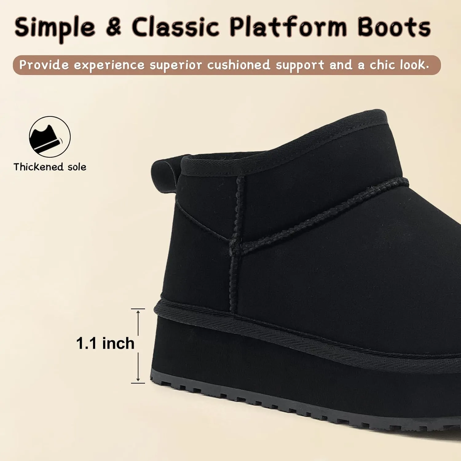 Toddler Girls Classic Ultra Mini Platform Boots, Anti-Slip Lightweight Fall Winter Ankle Snow Kids Boots Warm Faux-Fur Lined Indoor Outdoor