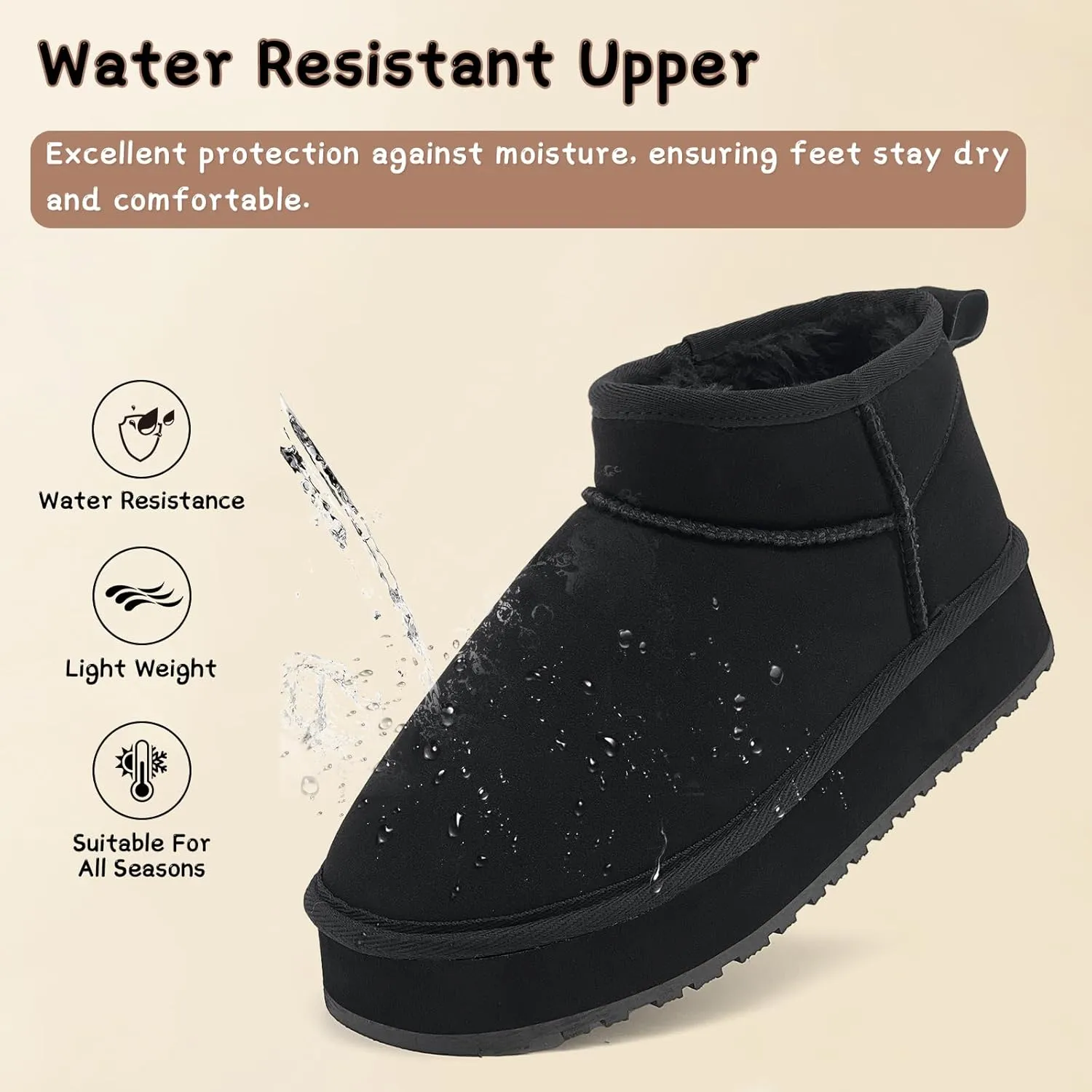 Toddler Girls Classic Ultra Mini Platform Boots, Anti-Slip Lightweight Fall Winter Ankle Snow Kids Boots Warm Faux-Fur Lined Indoor Outdoor