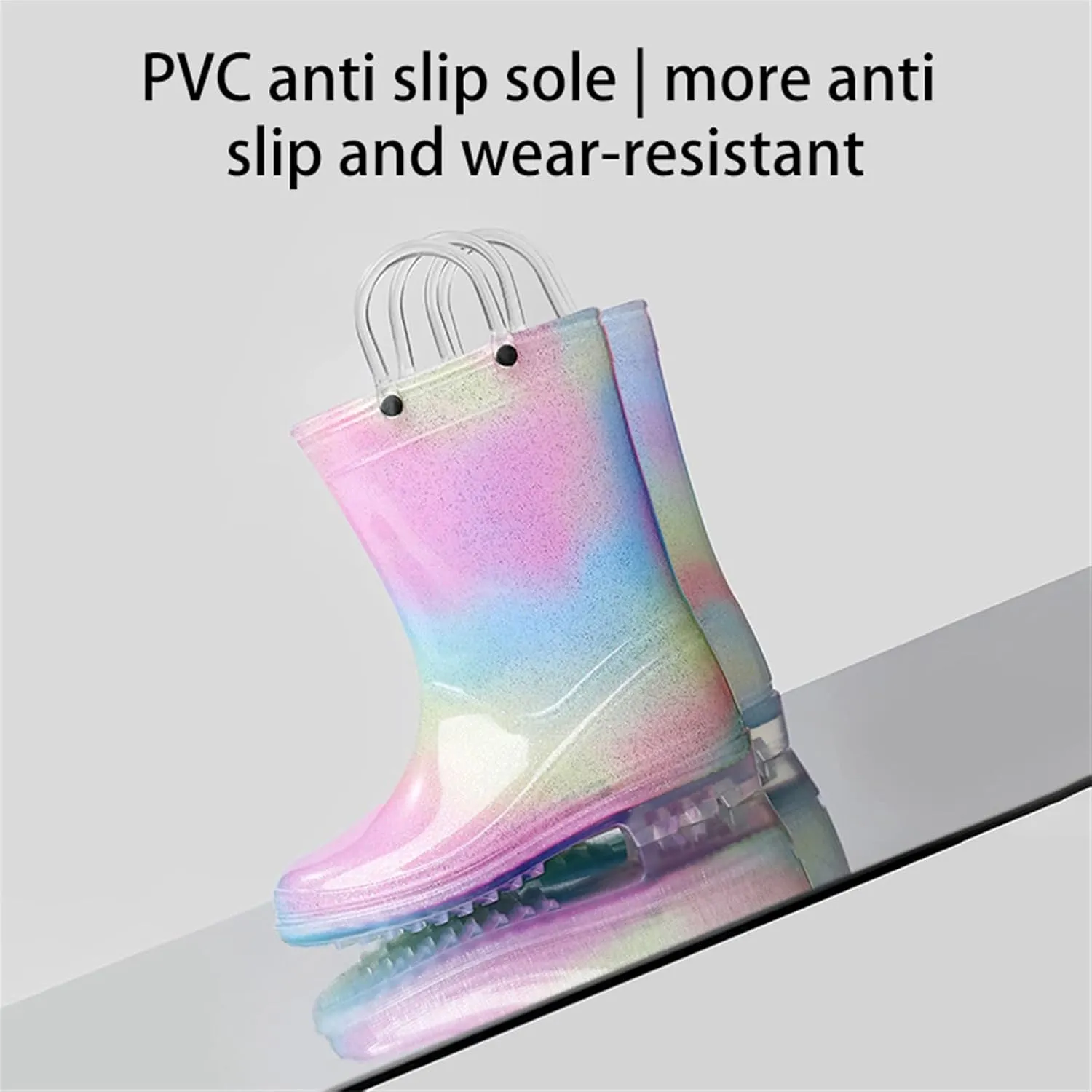 Toddler Kids Glitter Light Up Rain Boots for Girls Rainbow Rain Shoes&Solid Color Boots with Easy Leather Lace up Boots (A, 9 Toddler)