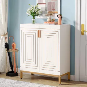 Tribesigns Shoe Cabinet with Doors, 20 Pairs Entryway Shoe Storage Cabinet with Shelves, 5-Tier Modern Free Standing Shoe Racks Storage Organizer for Closet, Living Room, Bedroom (White/Gold)