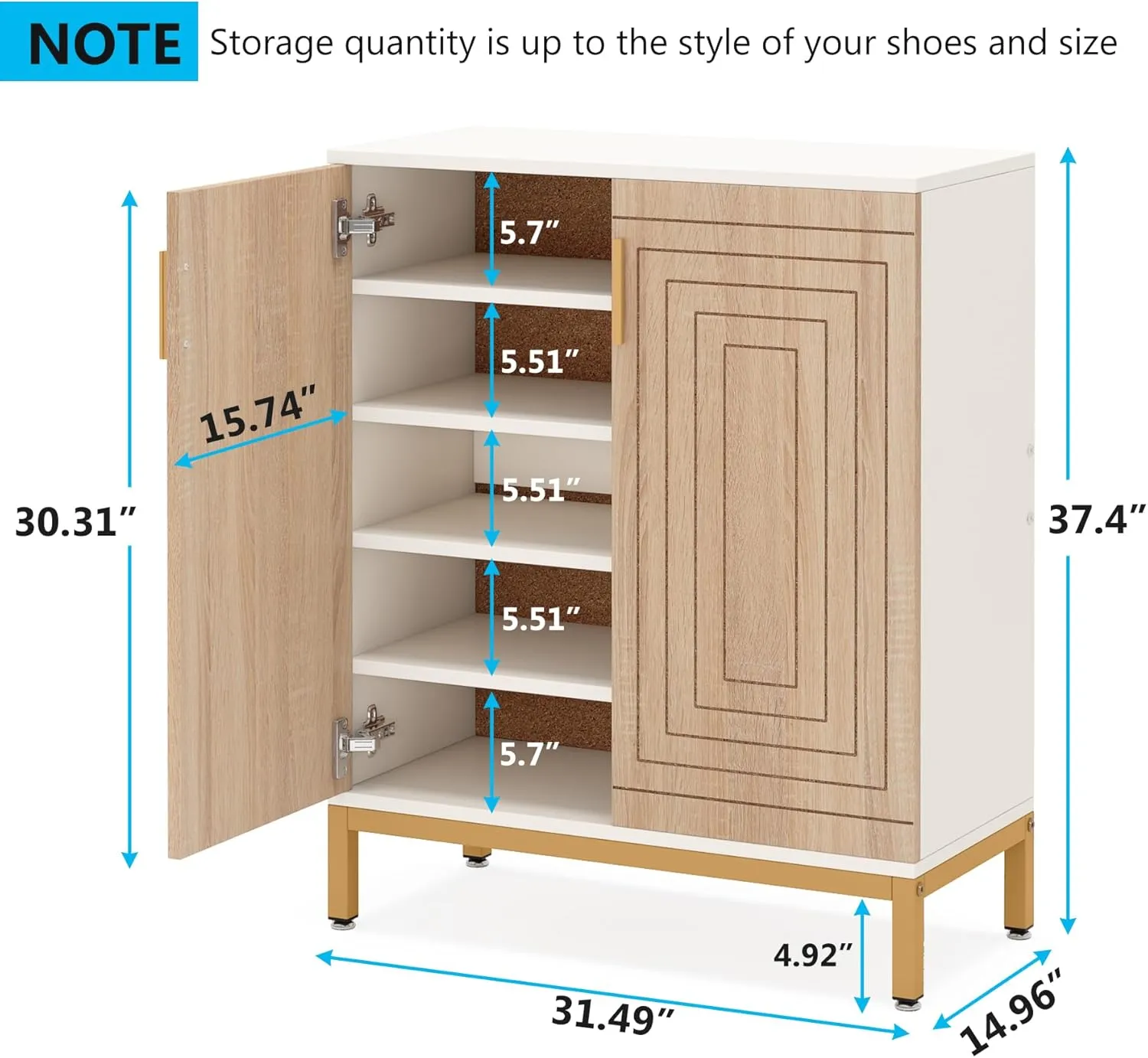 Tribesigns Shoe Cabinet with Doors, 20 Pairs Entryway Shoe Storage Cabinet with Shelves, 5-Tier Modern Free Standing Shoe Racks Storage Organizer for Closet, Living Room, Bedroom(White/Natural)