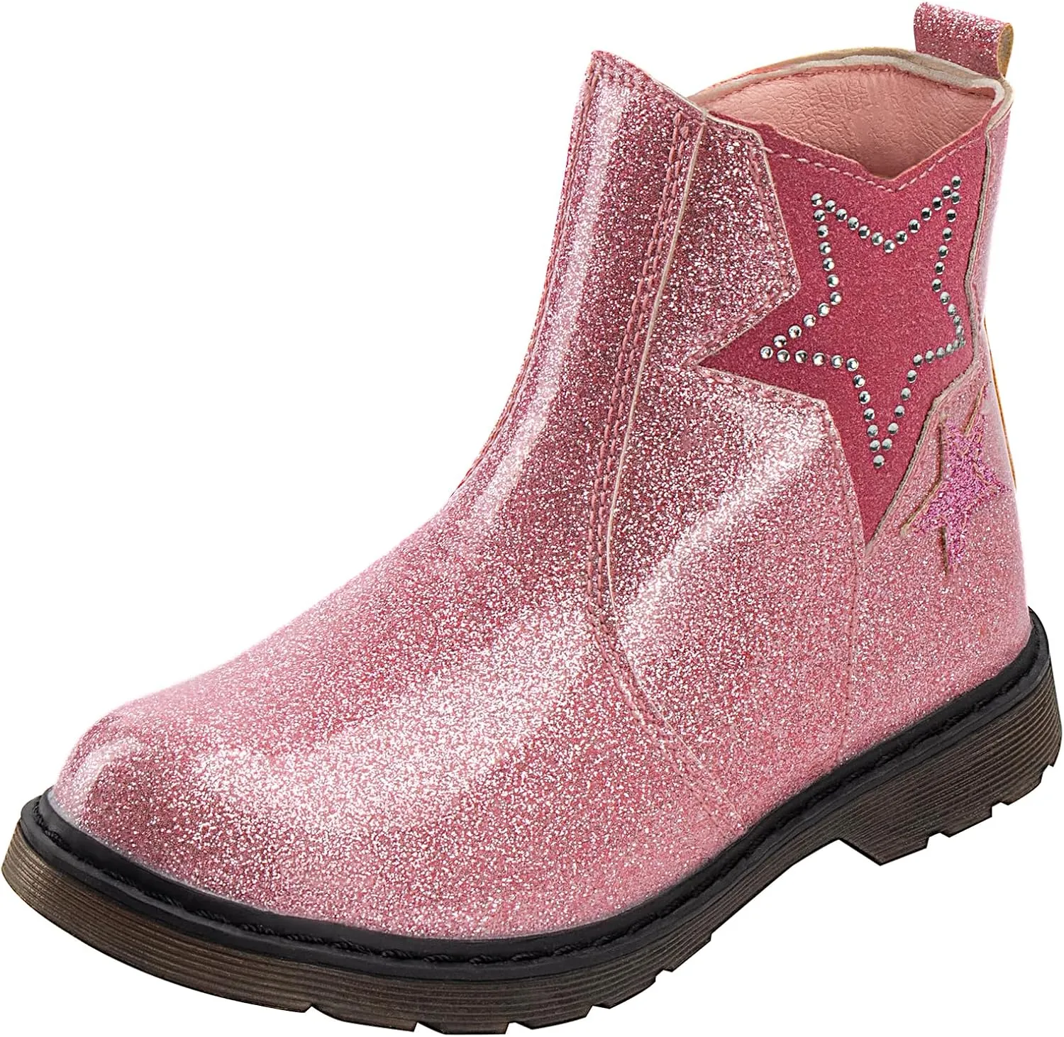 TZJS Girls Ankle Boots Girl's Glitter Chelsea Boot Kids Warm Low Heel Short Booties Girl Outdoor Shoes with Side Zipper for Toddler/Little Kid