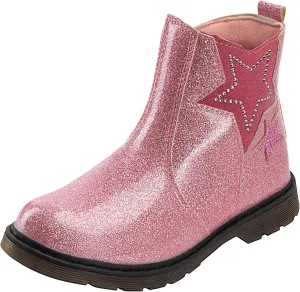 TZJS Girls Ankle Boots Girl's Glitter Chelsea Boot Kids Warm Low Heel Short Booties Girl Outdoor Shoes with Side Zipper for Toddler/Little Kid