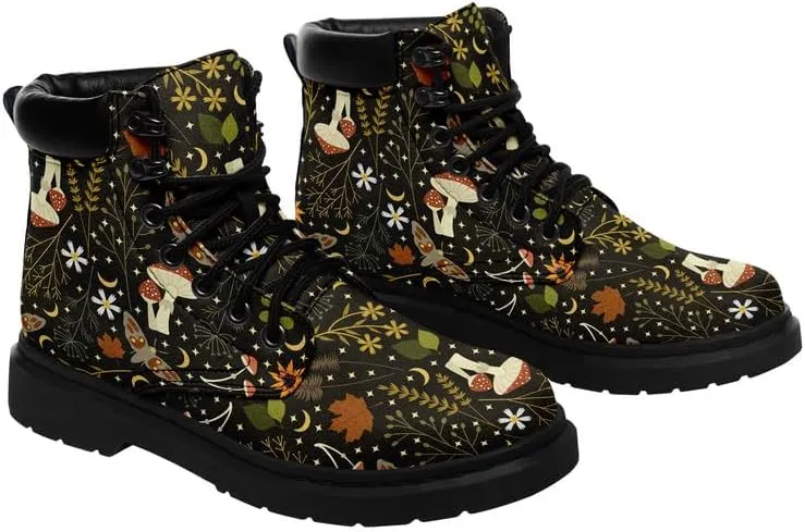 Unisex Mid-top Combat Boots for Men Women Lightweight Fashion Flower Ankle Boots Non-Slip Lace-Up Bootie for Girl