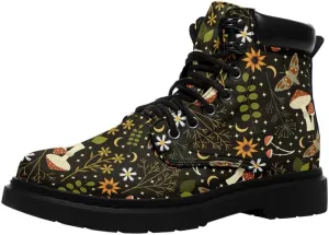 Unisex Mid-top Combat Boots for Men Women Lightweight Fashion Flower Ankle Boots Non-Slip Lace-Up Bootie for Girl