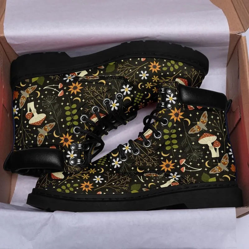 Unisex Mid-top Combat Boots for Men Women Lightweight Fashion Flower Ankle Boots Non-Slip Lace-Up Bootie for Girl