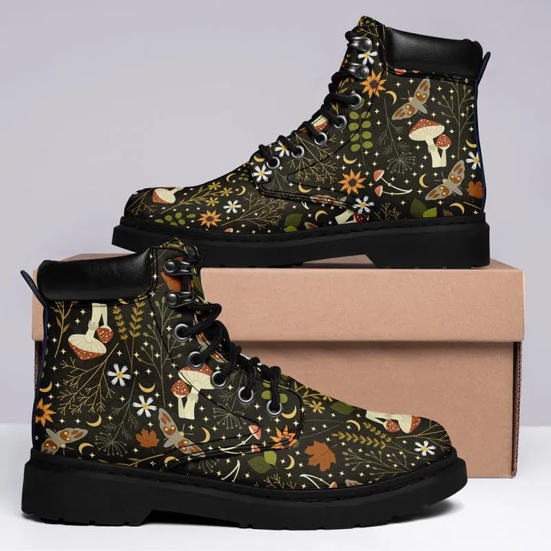 Unisex Mid-top Combat Boots for Men Women Lightweight Fashion Flower Ankle Boots Non-Slip Lace-Up Bootie for Girl