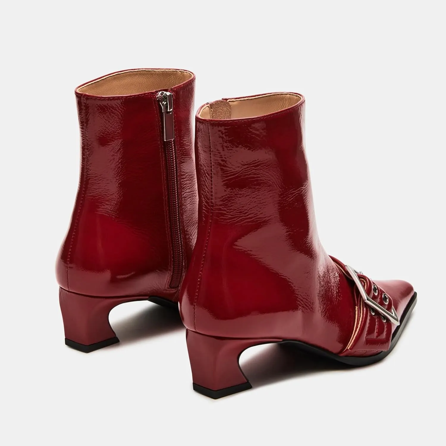 Vaslemuse Women Booties Buckle Ankle Boots Kitten Low Heel Eyelet Booties Sexy Pointy Toe Fashion Dress Short Boots with Zips