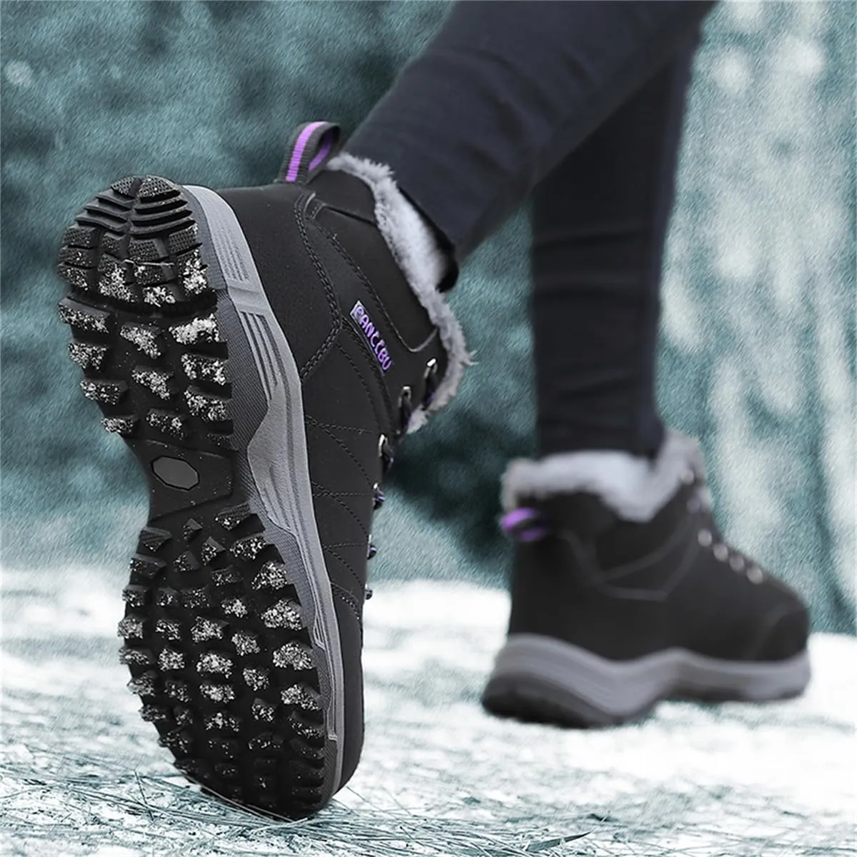 Veslexth Womens Casual Winter Hiking Ankle Boots Outdoor Snow Waterproof Lightweight Lace up Fur Lined Walking Shoes