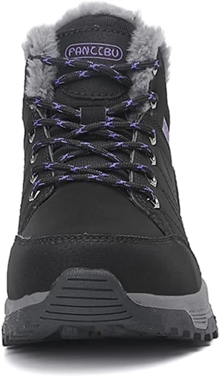 Veslexth Womens Casual Winter Hiking Ankle Boots Outdoor Snow Waterproof Lightweight Lace up Fur Lined Walking Shoes