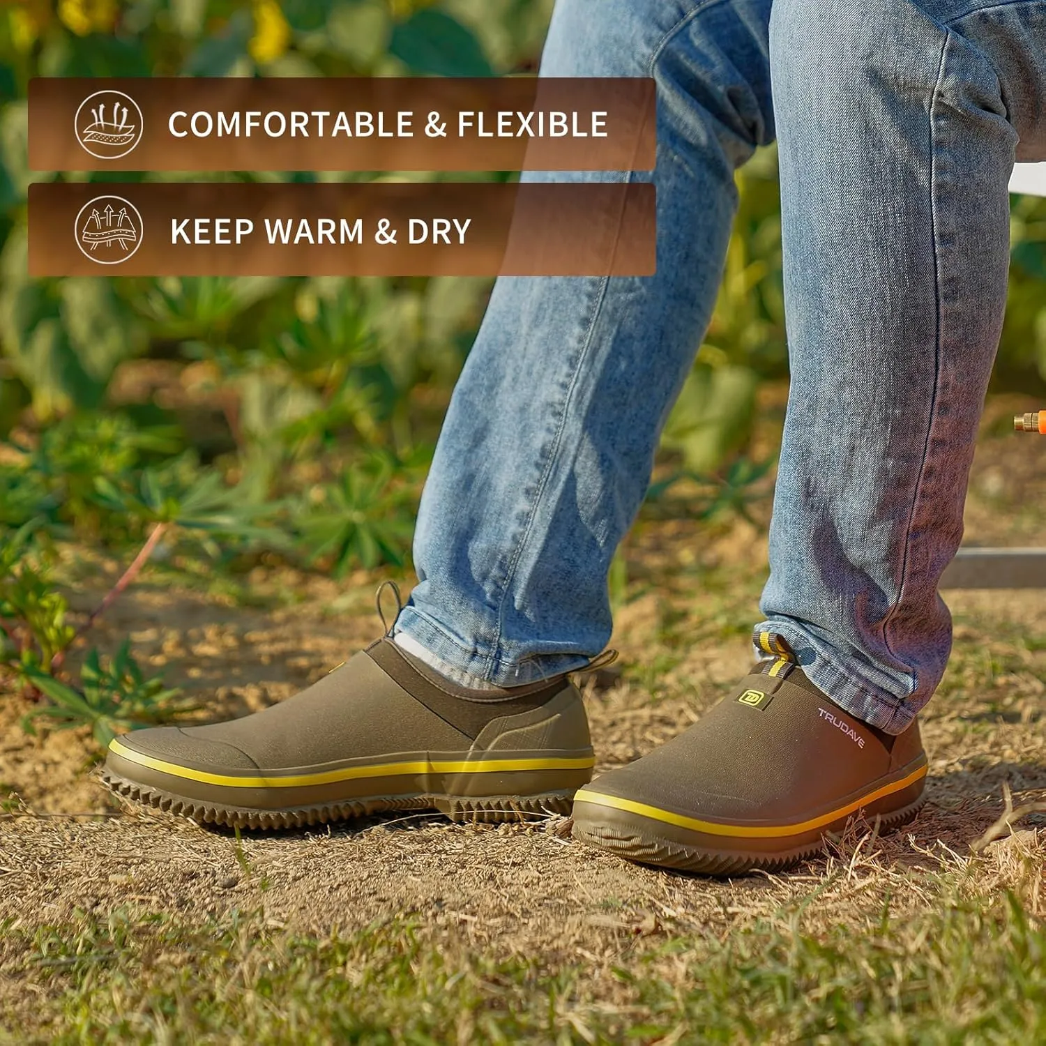 Waterproof Garden Shoes, Men's Rain Boots Women's Slip-On Footwear Rubber Neoprene Camp Booties Unisex Rain Shoe for Gardening, Farming, Car Wash, Lawn Care and Yard Work