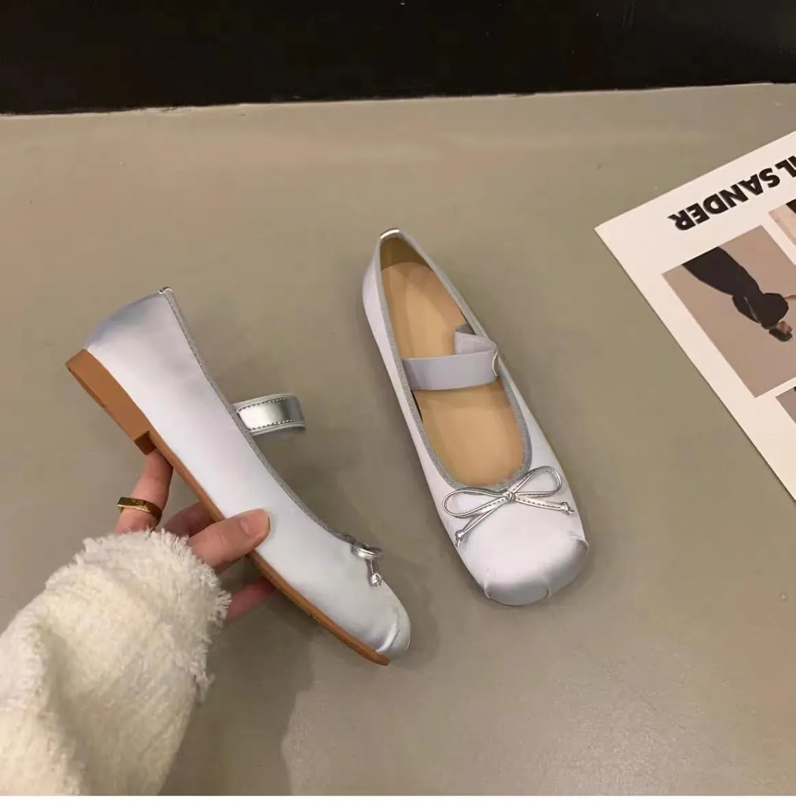 Women Casual Elastic Straps Mary Janes Ankle Strap Ballet Flats Lolita Cute Bowknot Dress Shoes for Girls
