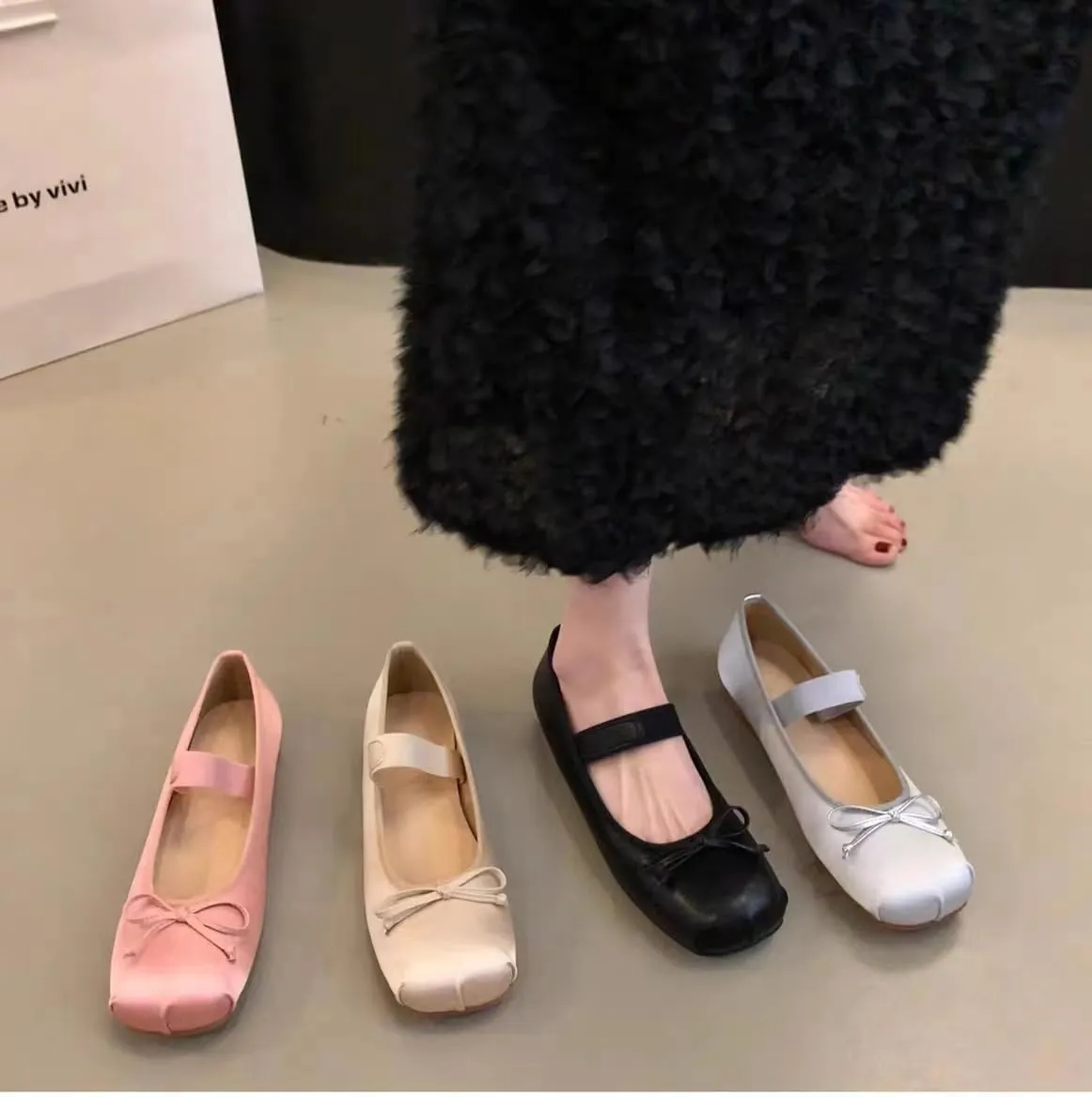 Women Casual Elastic Straps Mary Janes Ankle Strap Ballet Flats Lolita Cute Bowknot Dress Shoes for Girls