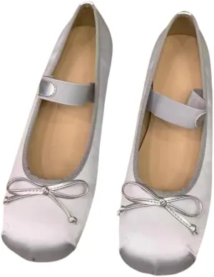 Women Casual Elastic Straps Mary Janes Ankle Strap Ballet Flats Lolita Cute Bowknot Dress Shoes for Girls