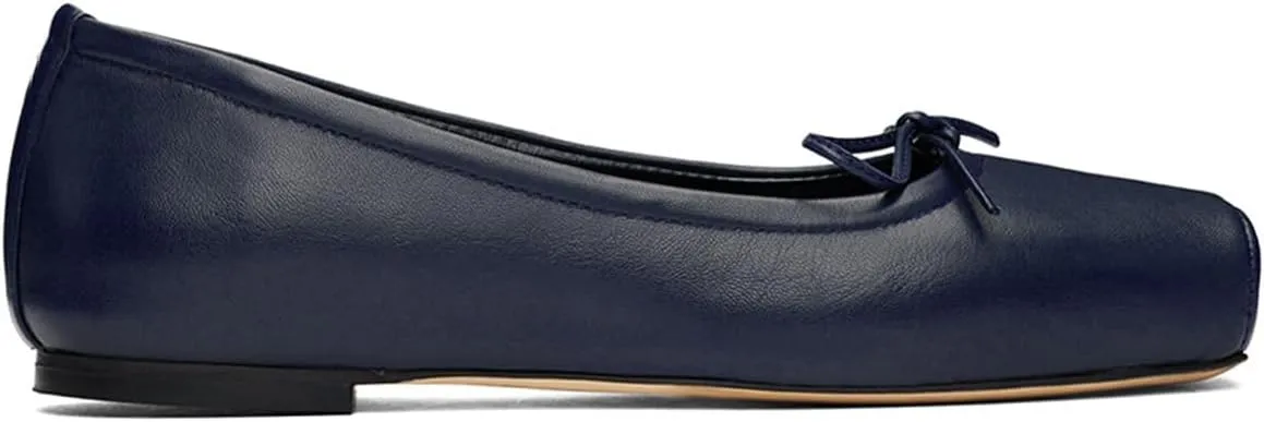 Women Vintage Square Toe Ballet Flats Bow Slip On Satin Flats Comfortable Matte Leather Metallic Flats Office Ladies Work Flat Heel Dress Shoes Club Driving Flat Shoes Spring 4-11 M US