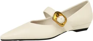 Women's 1 Inch Pointy Toe Mary Janes Flats One Strap Buckle Cute Leather Ballet Flat Shoes for Women Low Heeled Wedge Slip On Solid Work Flats Dress Comfortable