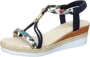 Women's Beige Woven Wedge Sandals – Braided Ankle Strap with Chain Accent – Eco-Chic Summer Casual Shoes