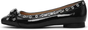 Womens Bows Slip On Ballet Flats, Leather Comfortable Closed Square Toe Perforated Studded Shoe for Dressy Work Casual
