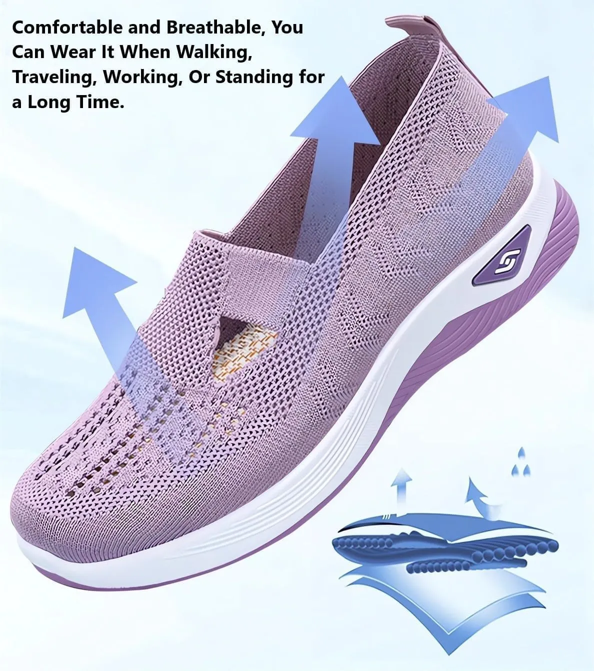Women's Comfortable Breathable Knitted Sneakers,Cut-Out Woven Orthopedic Sneakers Arch Support Foam Shoes
