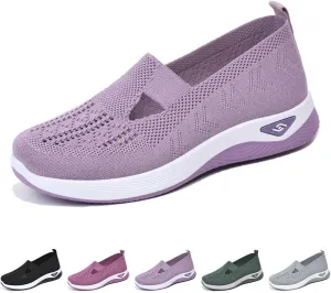 Women's Comfortable Breathable Knitted Sneakers,Cut-Out Woven Orthopedic Sneakers Arch Support Foam Shoes