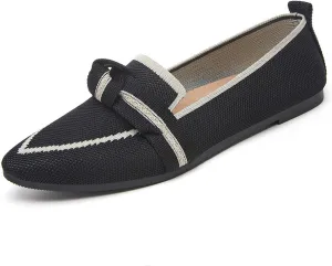 Women's Fashion Pointed-Toe Mesh Slip On Flats Dress Shoes Comfort Breathable Bow Soft Knit Ligntweight Ballets for Party Office Business Casual