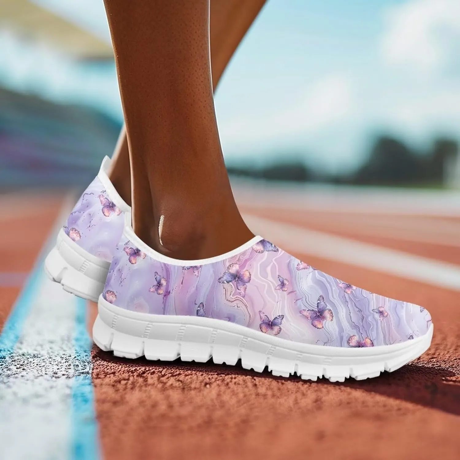 Women's Fashion Sneakers Slip On Walking Loafers Travel Shoes（White Sole）