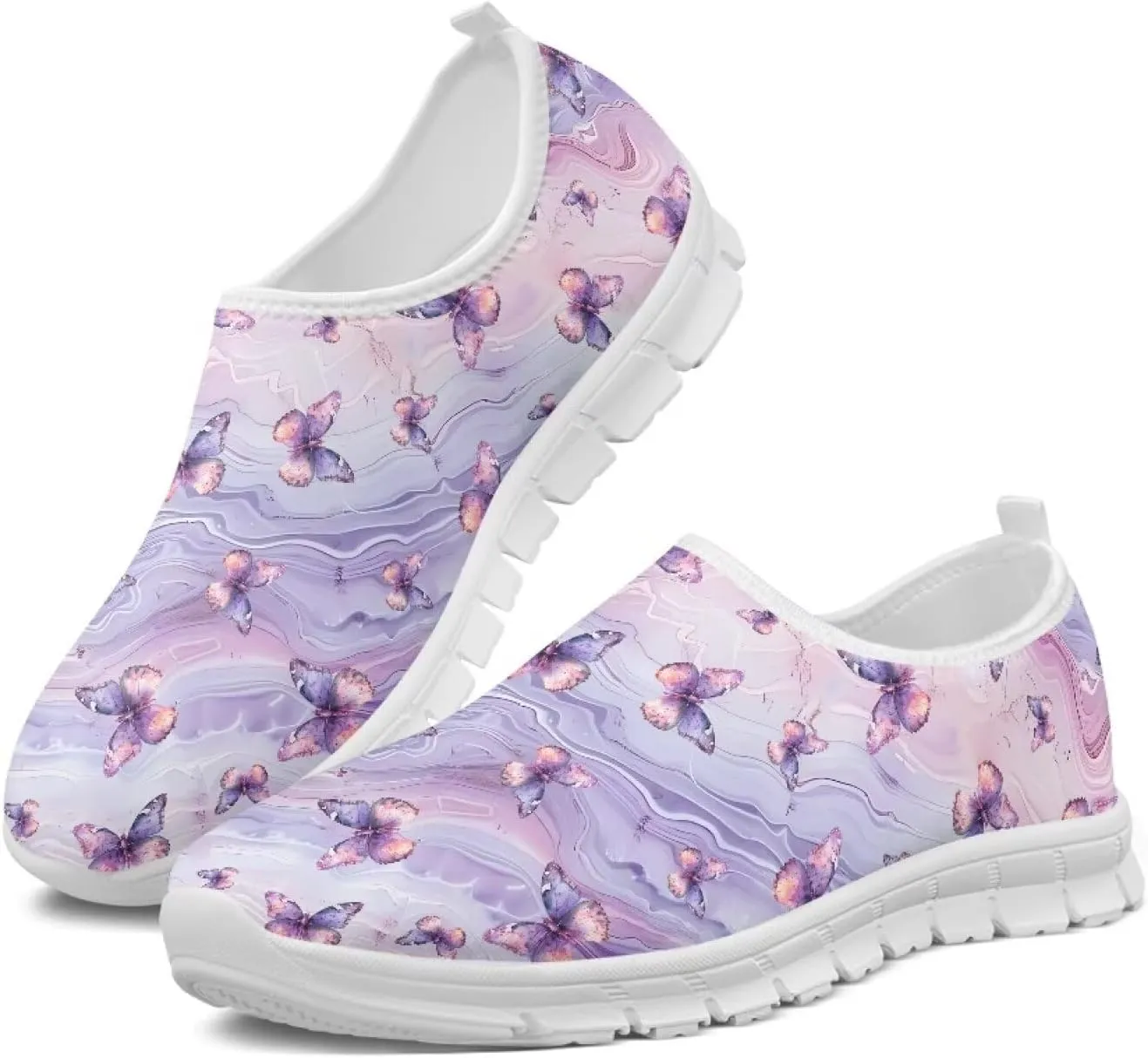 Women's Fashion Sneakers Slip On Walking Loafers Travel Shoes（White Sole）
