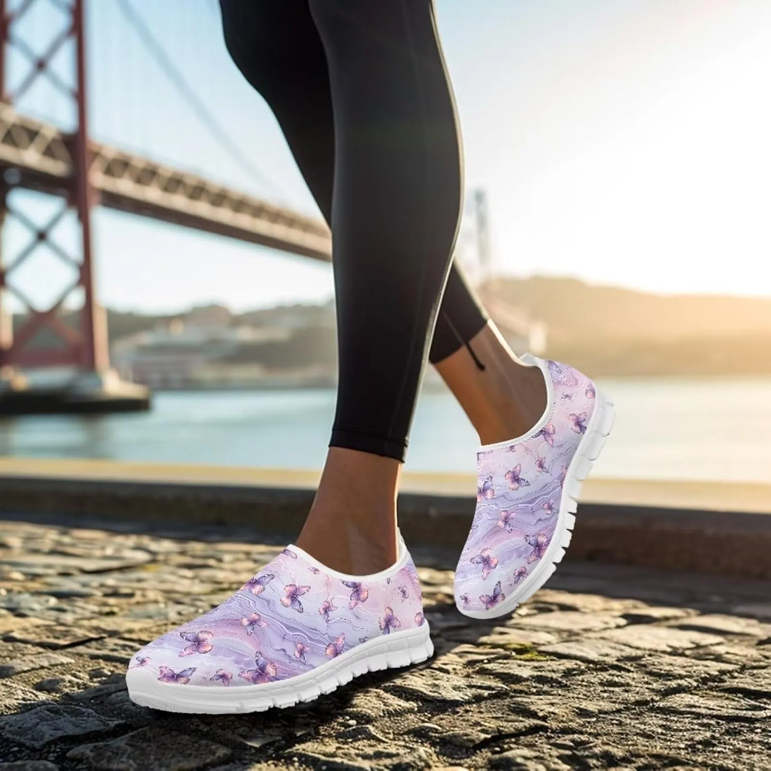 Women's Fashion Sneakers Slip On Walking Loafers Travel Shoes（White Sole）