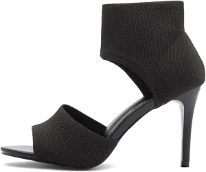 Womens Fish Mouth Stiletto Sandals,Heel High 3.54in Comfortable Dress Heel Sandals,Stretchy Knit Open Toe High Heels (Black,8)