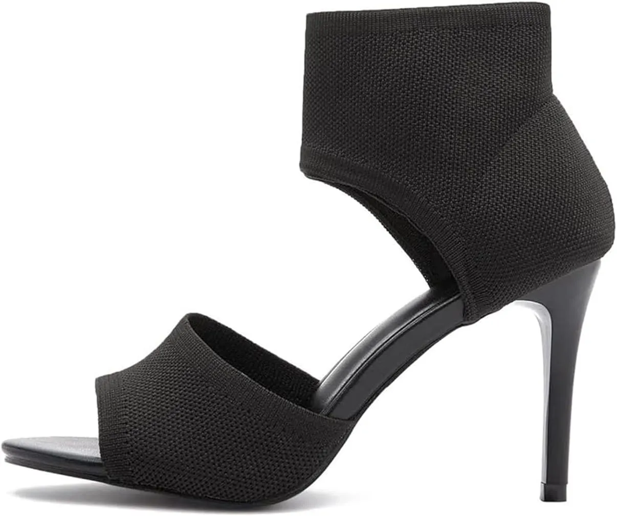 Womens Fish Mouth Stiletto Sandals,Heel High 3.54in Comfortable Dress Heel Sandals,Stretchy Knit Open Toe High Heels (Black,8)