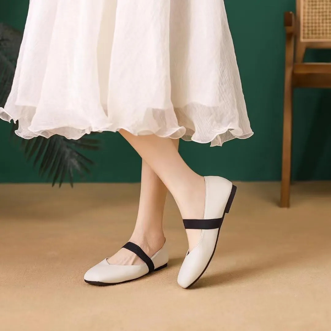 Women's Flat Mary Jane Shoes Ankle Strap Round Toe Chinese Style Ballet Flats Casual Walking Shoes