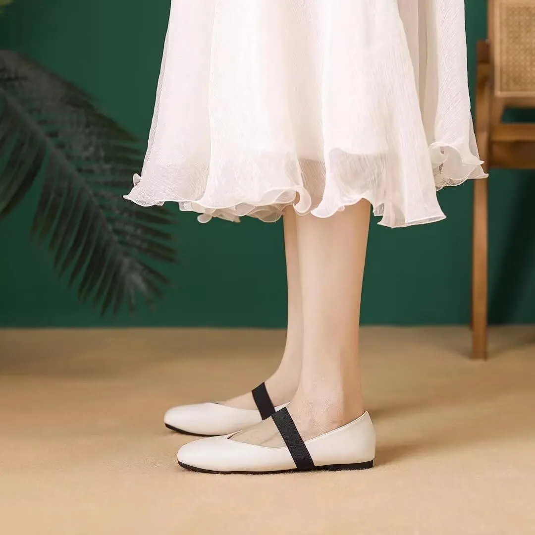 Women's Flat Mary Jane Shoes Ankle Strap Round Toe Chinese Style Ballet Flats Casual Walking Shoes