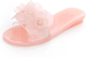 Women's Flower Transparent Jelly Slide Sandals Summer Open Toes Slip-On Flat Beach Slippers Casual Non-Slip Sandals Indoor and Outdoor