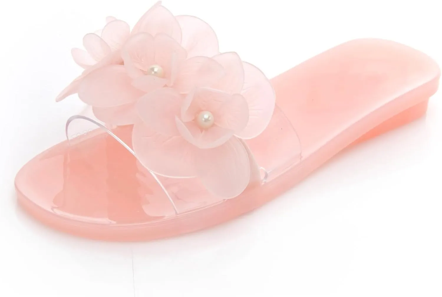 Women's Flower Transparent Jelly Slide Sandals Summer Open Toes Slip-On Flat Beach Slippers Casual Non-Slip Sandals Indoor and Outdoor