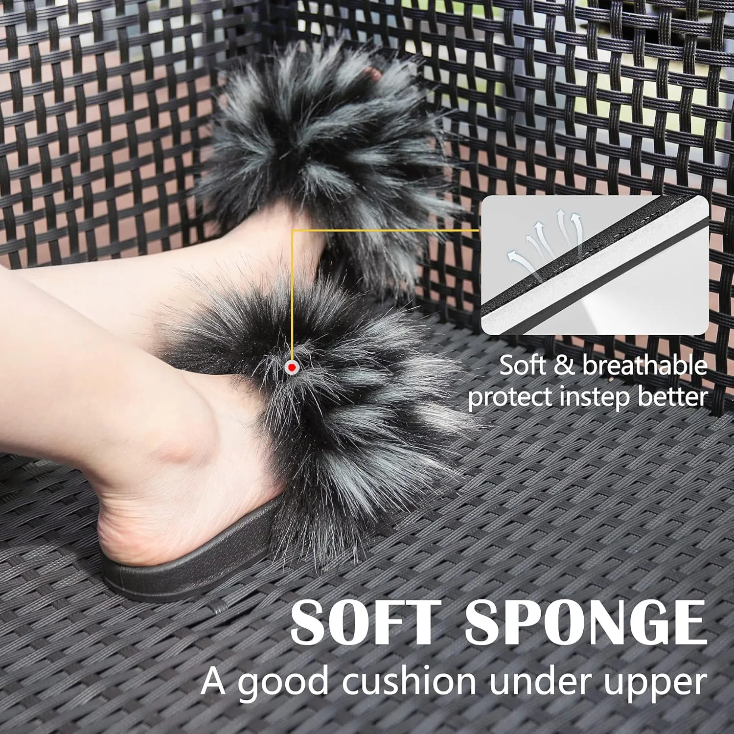 Women's Furry Slides Faux Fur Slides Fuzzy Slippers Fluffy Sandals Outdoor Indoor